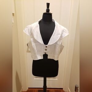 Last Kiss Women's White Crop Top  / Vest with Button Detail